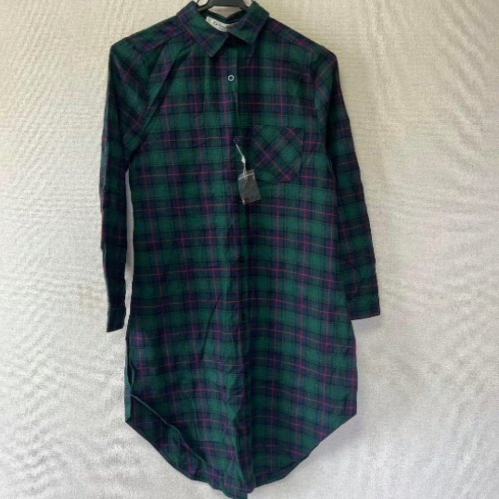 Checked Green Shirt Blouse, Simple, Korean Style